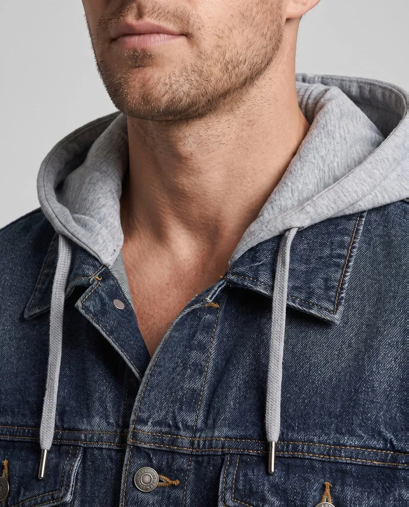 Herren Kombination-Denimjacke im Overshirt-Look mit fest integrierter Sweat-Kapuze und Vintage-Waschung Nord Taschen