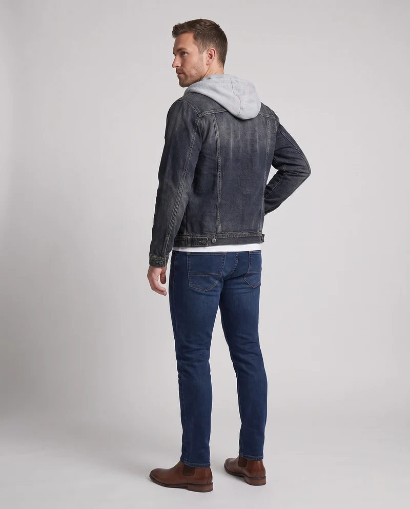 Herren Kombination-Denimjacke im Overshirt-Look mit fest integrierter Sweat-Kapuze und Vintage-Waschung Nord Taschen