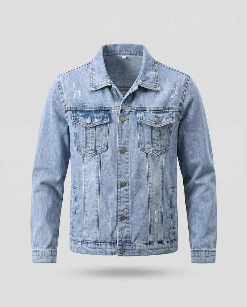 Herren Klassische Trucker-Denimjacke im Regular-Fit mit aufgesetzten Pattentaschen und leichter Used-Waschung Nord Taschen