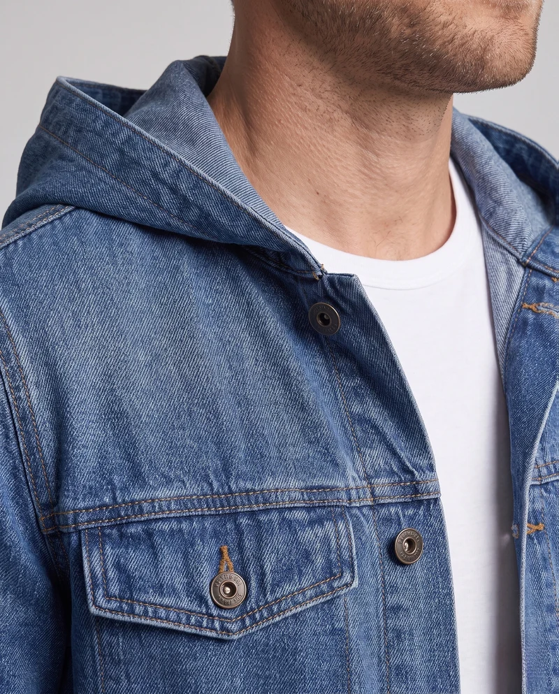 Herren Kapuzen-Jeansjacke aus Baumwollmix mit aufgesetzten Taschen und klassischem Trucker-Schnitt Nord Taschen