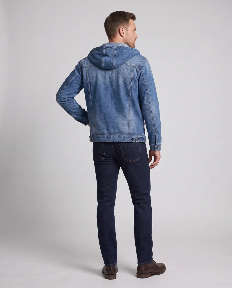 Herren Kapuzen-Jeansjacke aus Baumwollmix mit aufgesetzten Taschen und klassischem Trucker-Schnitt Nord Taschen