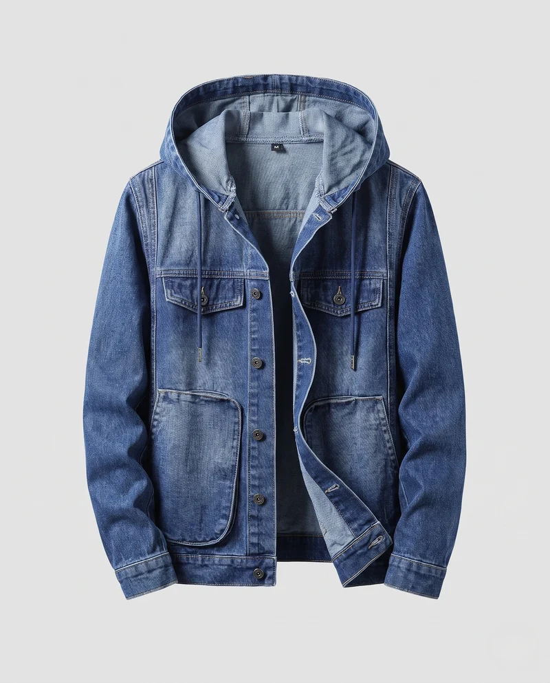 Herren Kapuzen-Jeansjacke aus Baumwollmix mit aufgesetzten Taschen und klassischem Trucker-Schnitt Nord Taschen
