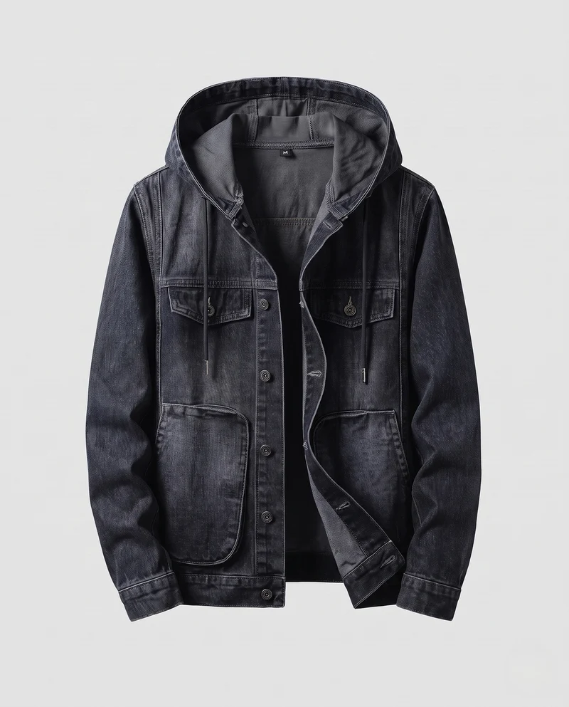 Herren Kapuzen-Jeansjacke aus Baumwollmix mit aufgesetzten Taschen und klassischem Trucker-Schnitt Nord Taschen