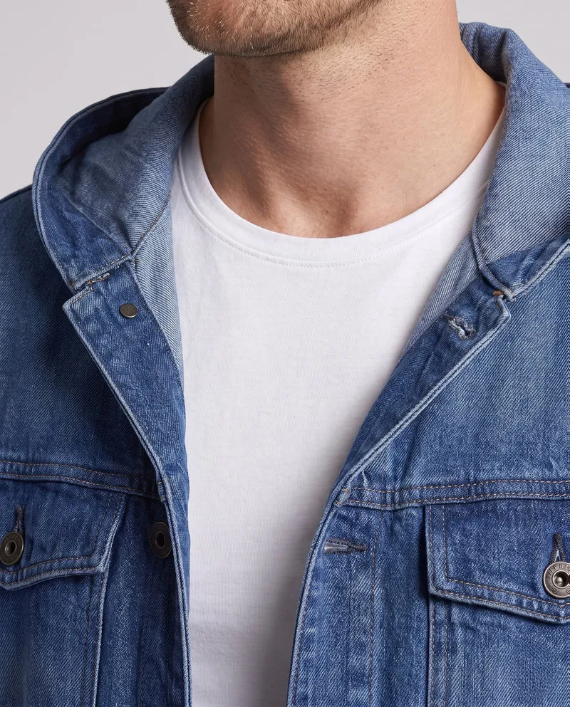 Herren Kapuzen-Denimjacke im Trucker‑Look mit aufgesetzten Taschen Nord Taschen