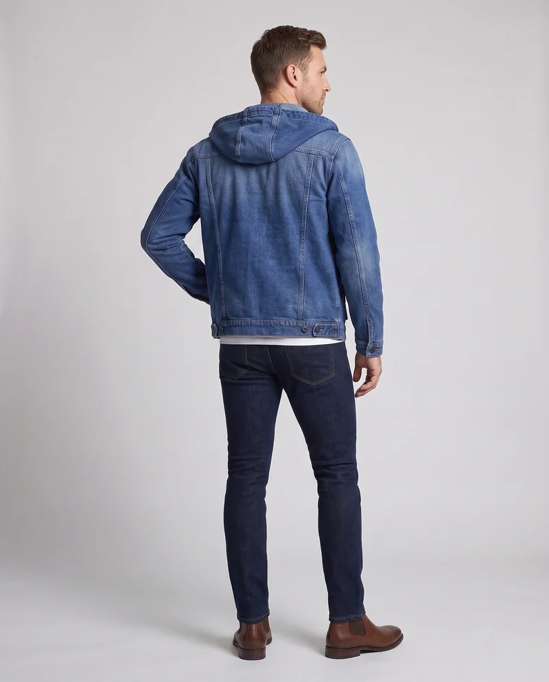 Herren Kapuzen-Denimjacke im Trucker‑Look mit aufgesetzten Taschen Nord Taschen
