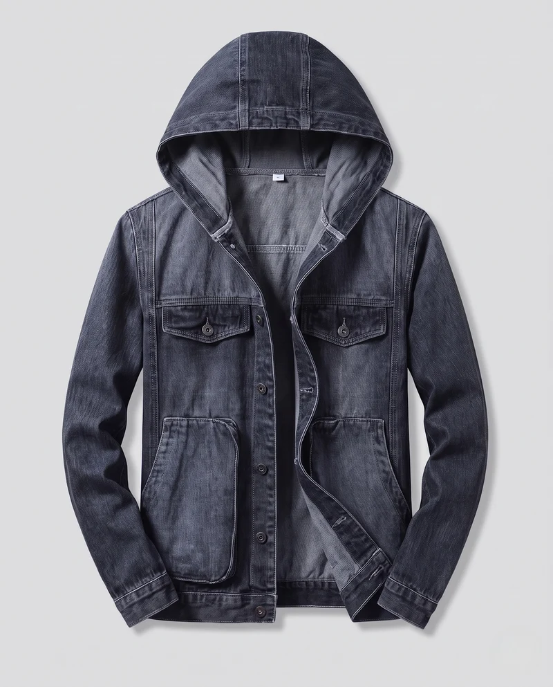 Herren Kapuzen-Denimjacke im Trucker‑Look mit aufgesetzten Taschen Nord Taschen