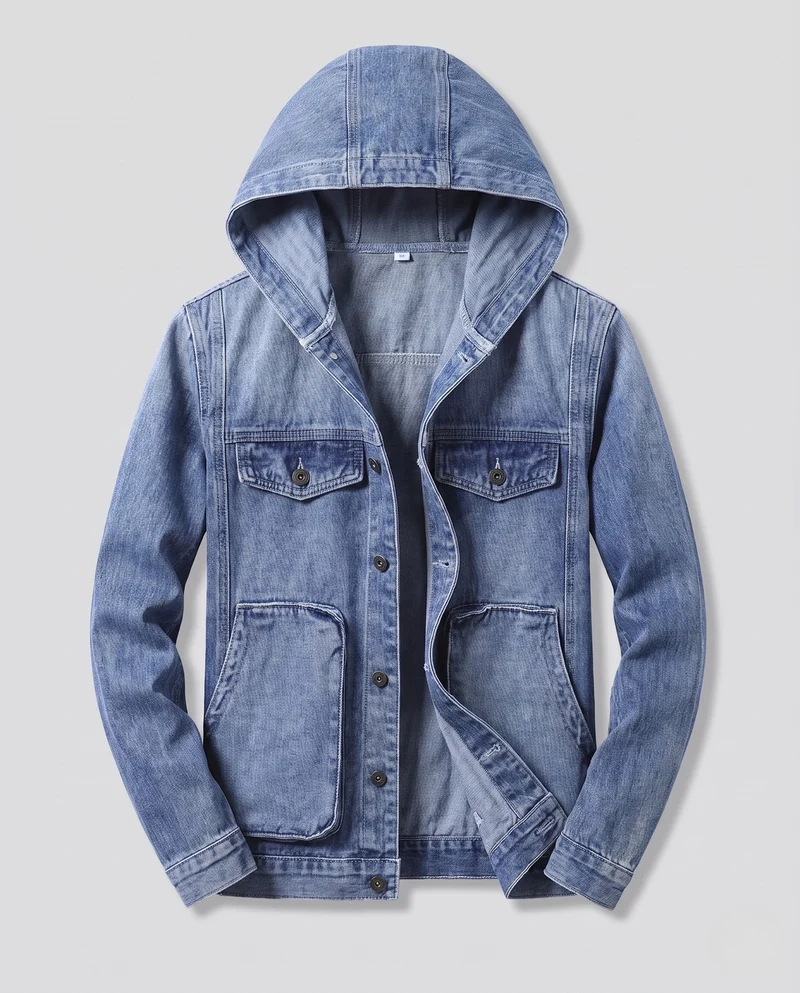 Herren Kapuzen-Denimjacke im Trucker‑Look mit aufgesetzten Taschen Nord Taschen