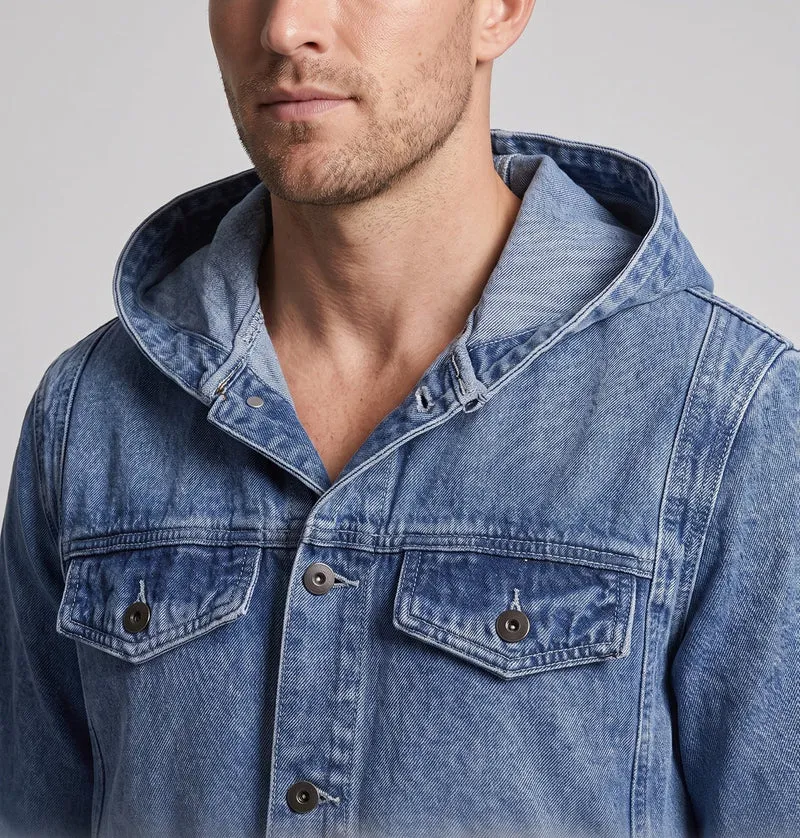 Herren Kapuzen-Denimjacke im Trucker‑Look mit aufgesetzten Fronttaschen Nord Taschen