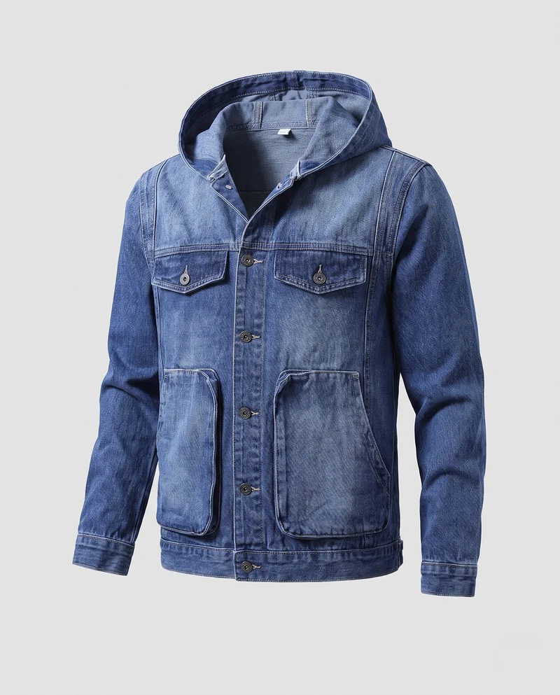 Herren Kapuzen-Denimjacke im Trucker‑Look mit aufgesetzten Fronttaschen Nord Taschen