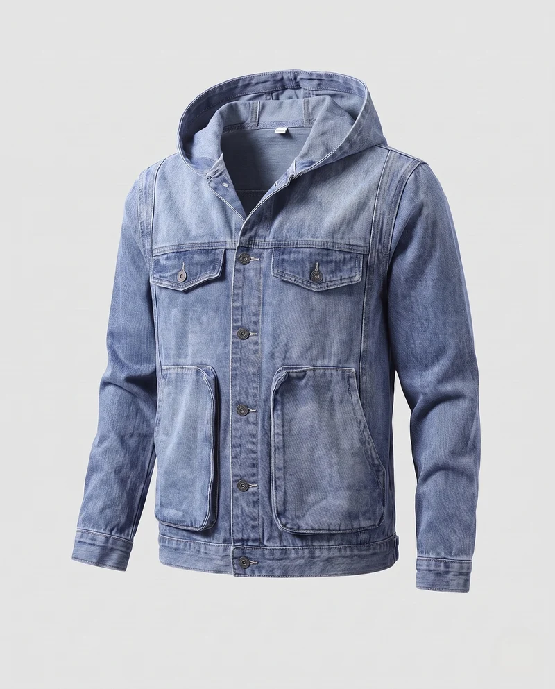 Herren Kapuzen-Denimjacke im Trucker‑Look mit aufgesetzten Fronttaschen Nord Taschen
