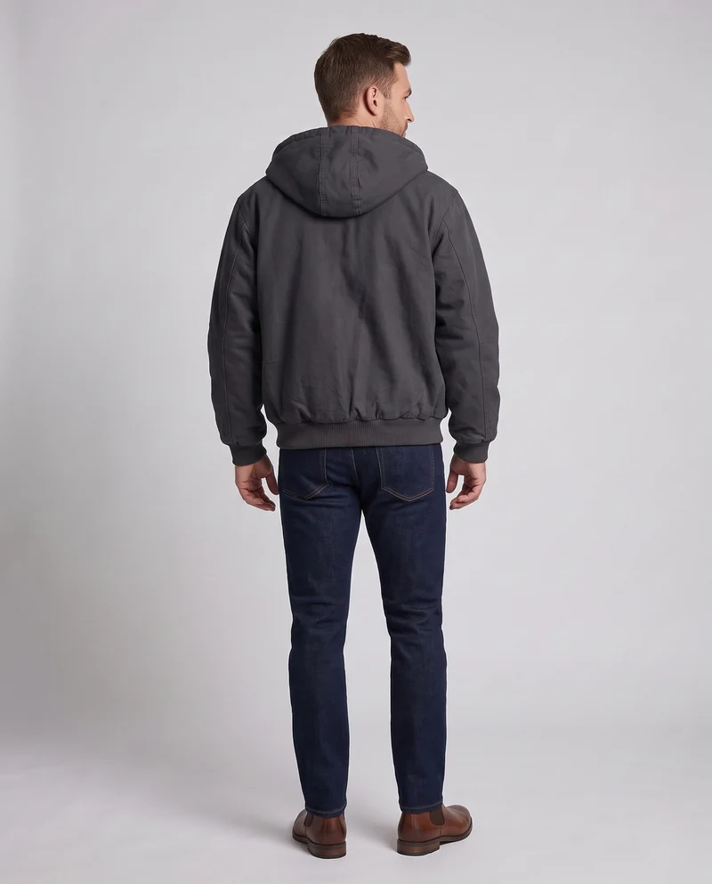Herren Kapuzen-Bomberjacke aus Canvas mit kariertem Thermofutter und elastischen Bündchen Nord Taschen