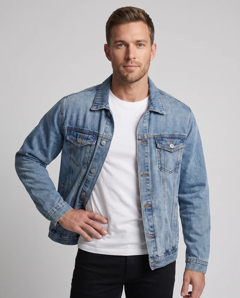 Herren Jeansjacke mit aufwendiger Rückenstickerei und relaxed Trucker‑Schnitt Nord Taschen