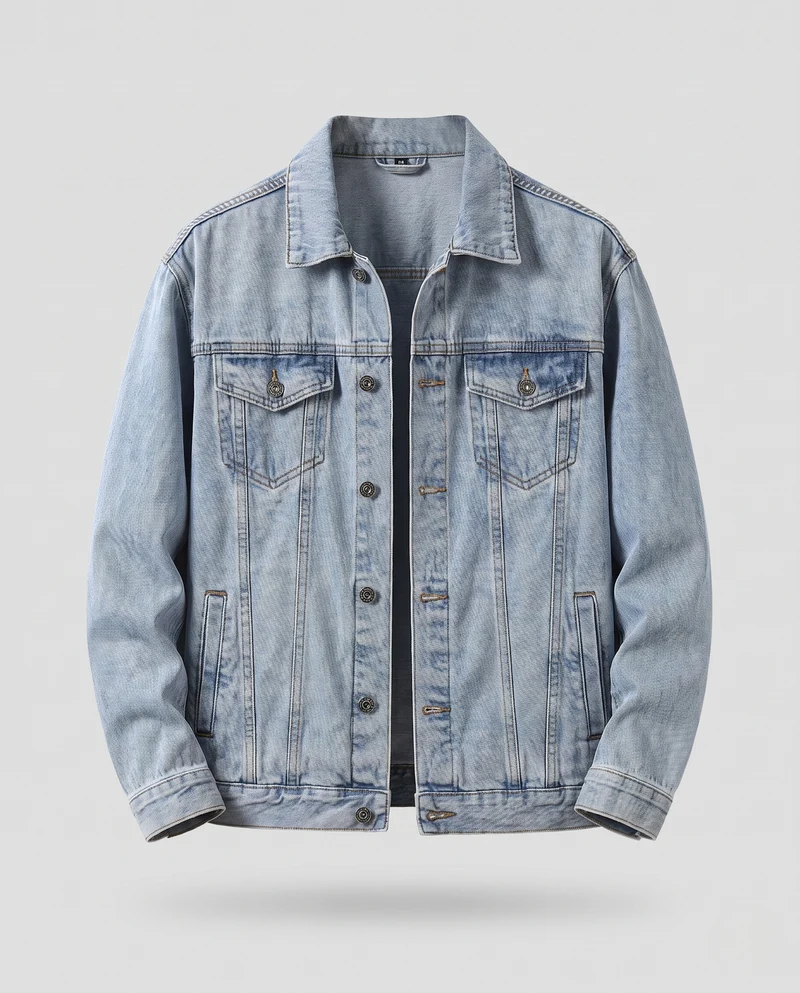 Herren Jeansjacke mit aufwendiger Rückenstickerei und relaxed Trucker‑Schnitt Nord Taschen