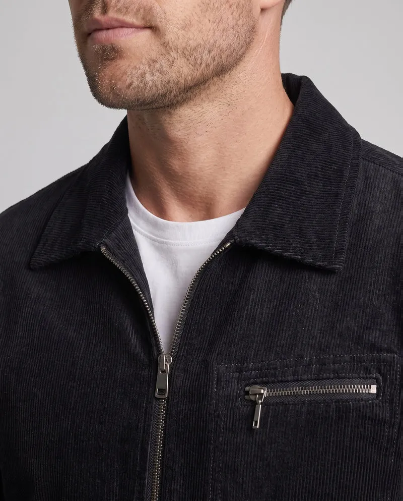 Herren Jeansjacke im Workwear‑Look mit Reißverschluss und Cordkragen Nord Taschen