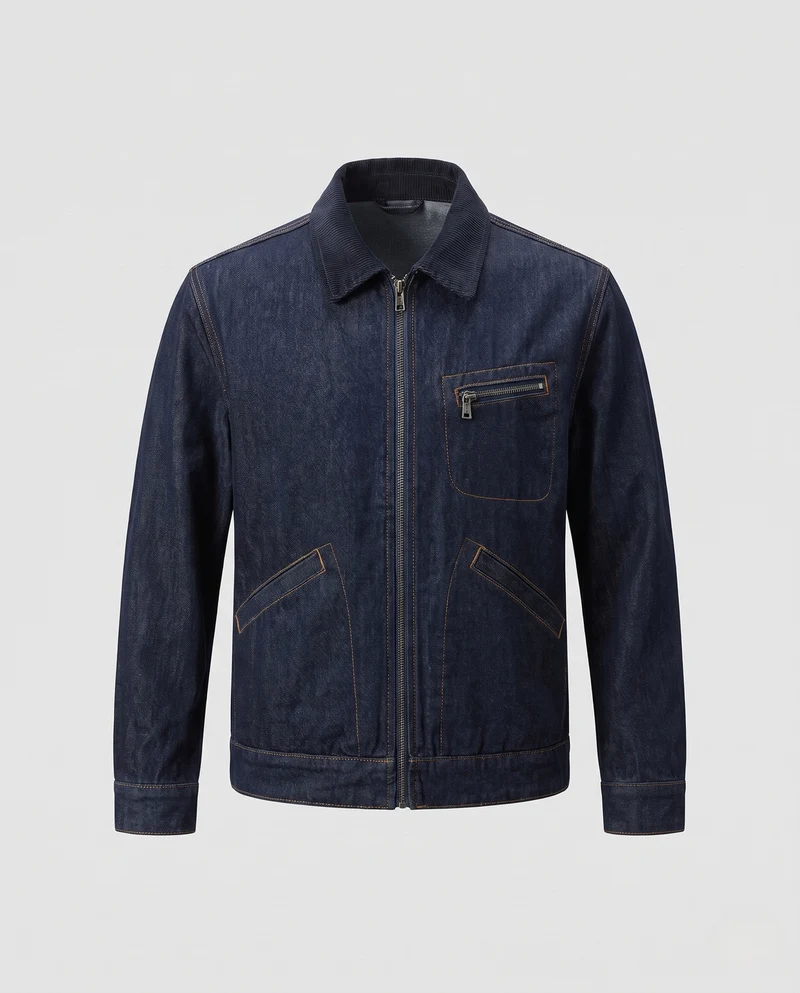 Herren Jeansjacke im Workwear‑Look mit Reißverschluss und Cordkragen Nord Taschen