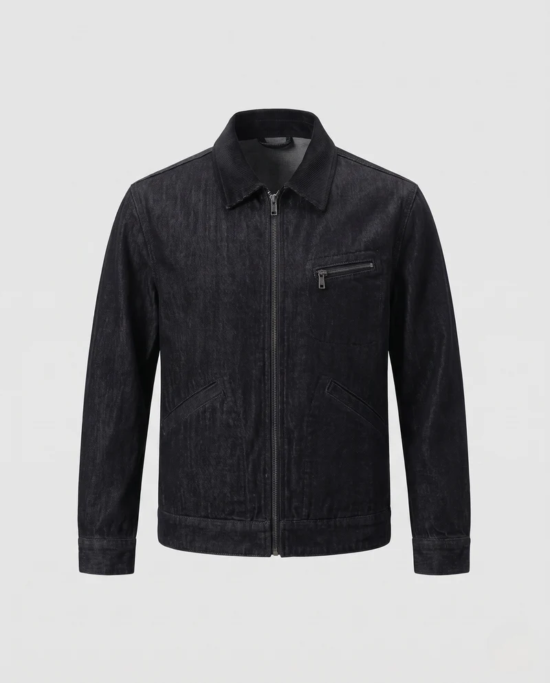 Herren Jeansjacke im Workwear‑Look mit Reißverschluss und Cordkragen Nord Taschen