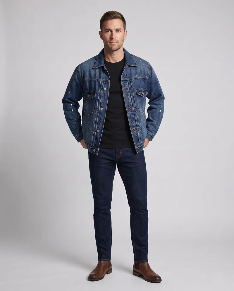 Herren Jeansjacke im Vintage-Trucker-Stil mit dezenten Paint-Splatter-Akzenten Nord Taschen