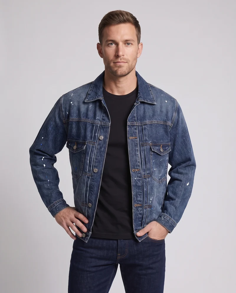 Herren Jeansjacke im Vintage-Trucker-Stil mit dezenten Paint-Splatter-Akzenten Nord Taschen