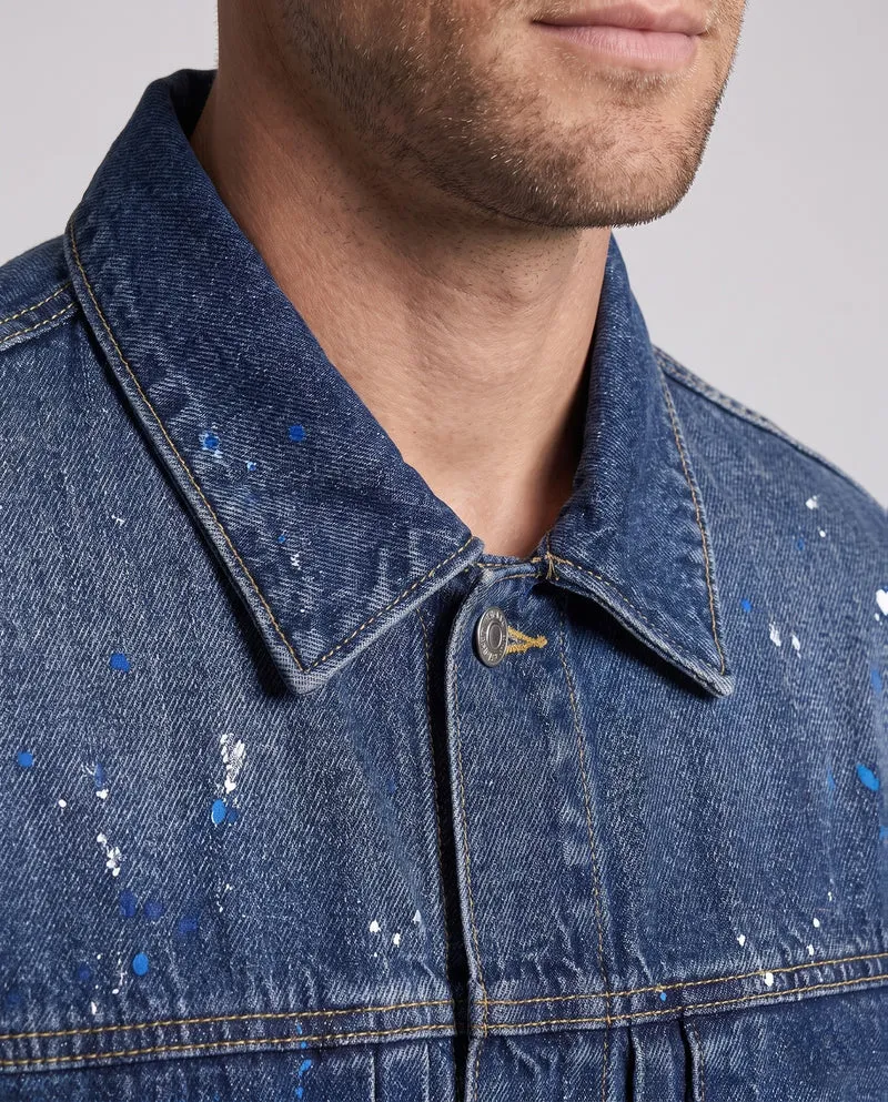 Herren Jeansjacke im Vintage-Trucker-Stil mit dezenten Paint-Splatter-Akzenten Nord Taschen