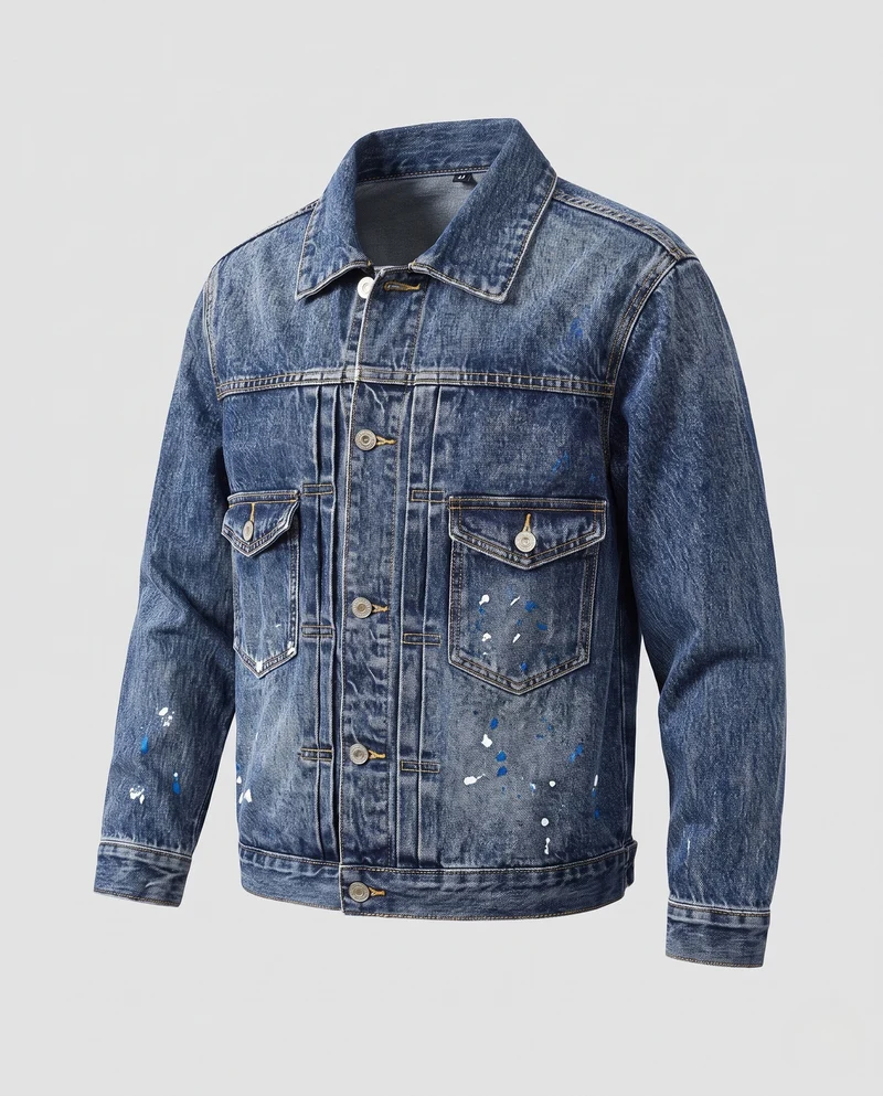 Herren Jeansjacke im Vintage-Trucker-Stil mit dezenten Paint-Splatter-Akzenten Nord Taschen
