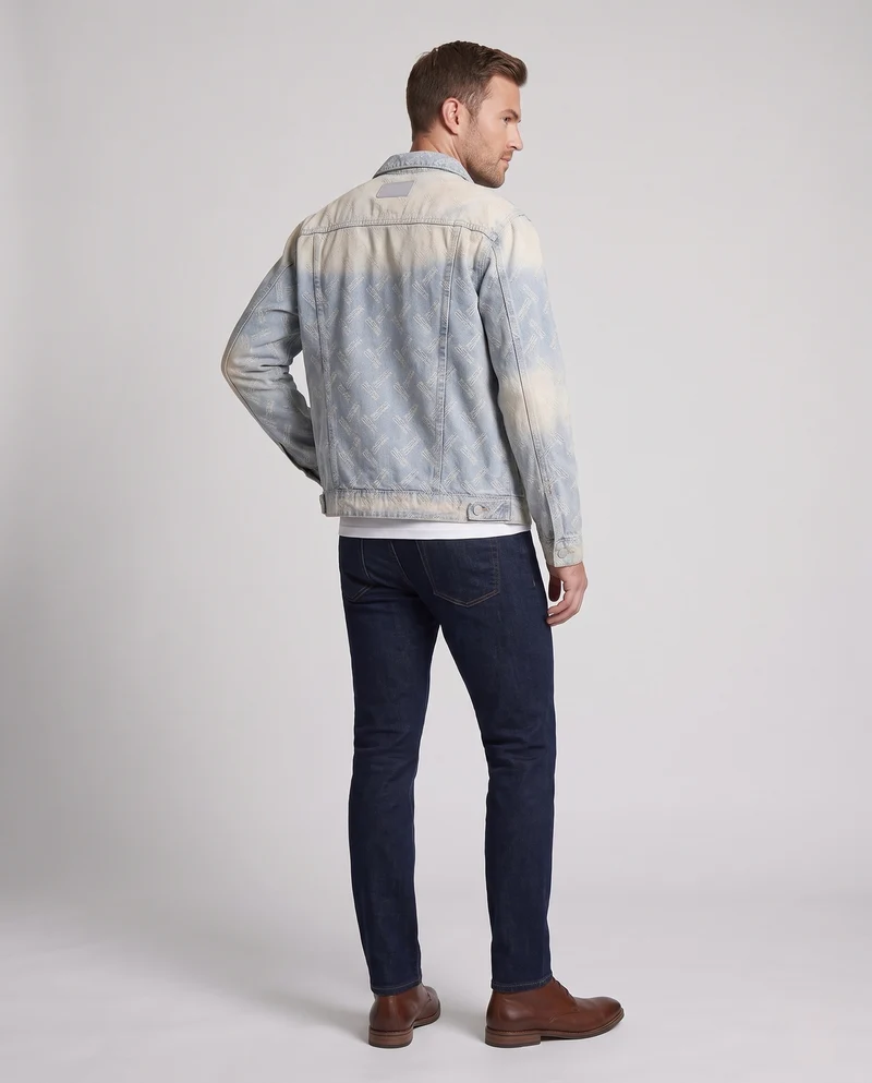 Herren Jeansjacke im Used-Gradient mit geometrischem Logo-Allover und Drop-Shoulder Nord Taschen