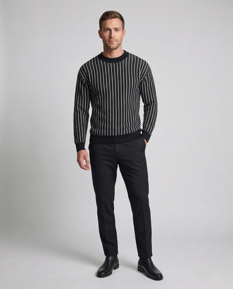 Herren Feinstrick-Pullover mit vertikalen Kontraststreifen und Oversize-Silhouette Nord Taschen
