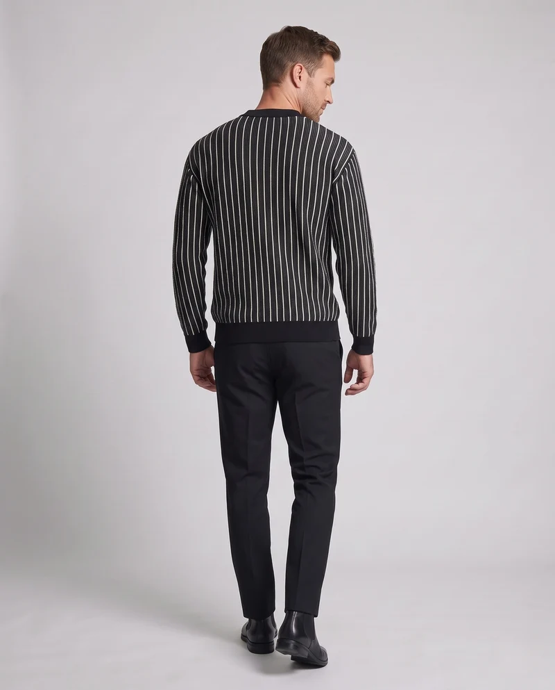Herren Feinstrick-Pullover mit vertikalen Kontraststreifen und Oversize-Silhouette Nord Taschen