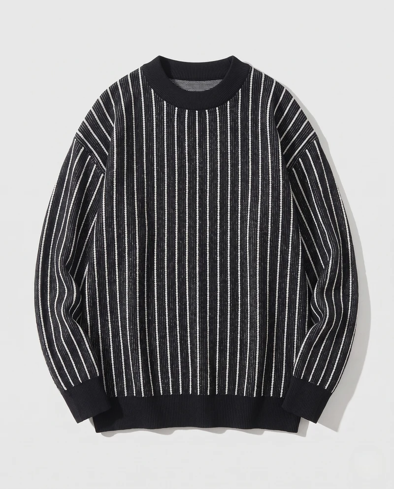 Herren Feinstrick-Pullover mit vertikalen Kontraststreifen und Oversize-Silhouette Nord Taschen