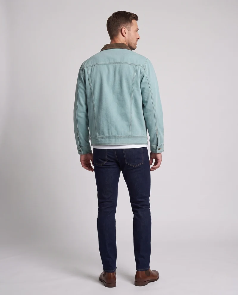 Herren Entspannte Denimjacke mit Kordkragen und Metall‑Druckknöpfen Nord Taschen