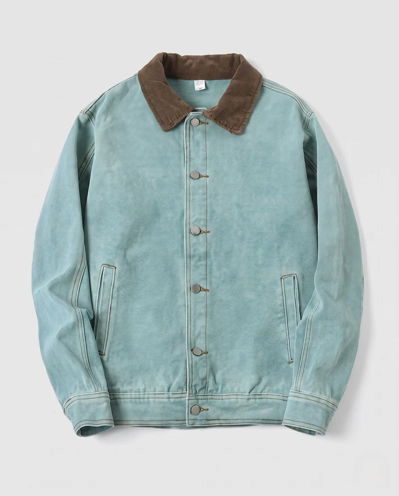 Herren Entspannte Denimjacke mit Kordkragen und Metall‑Druckknöpfen Nord Taschen