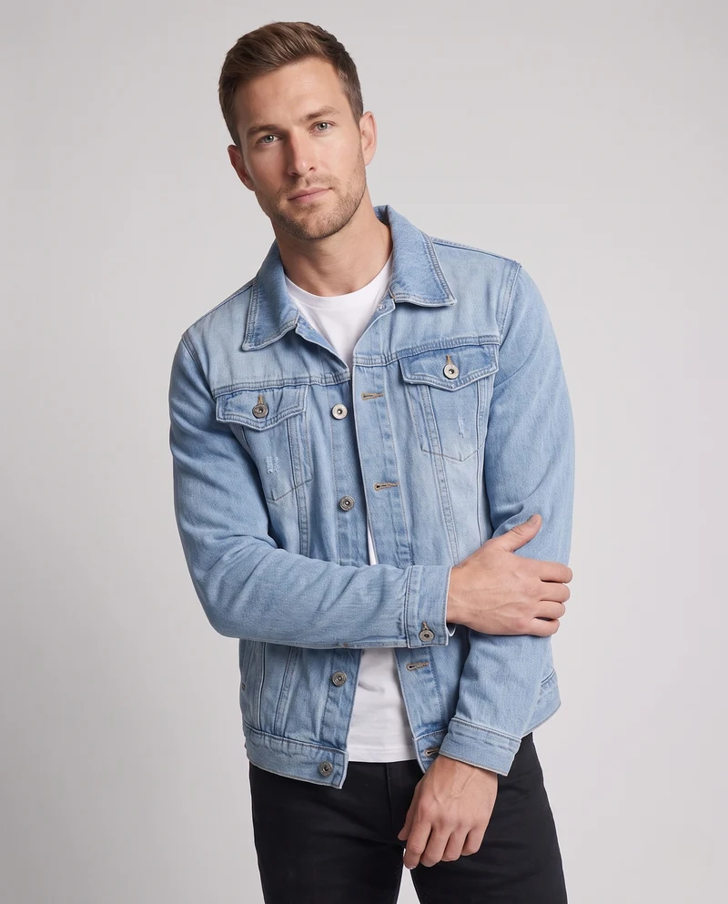 Herren Denimjacke mit Used-Effekten und klassischer Knopfleiste Nord Taschen