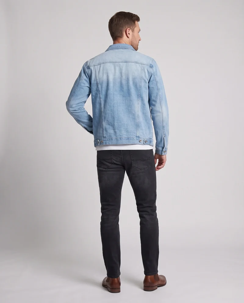 Herren Denimjacke mit Used-Effekten und klassischer Knopfleiste Nord Taschen