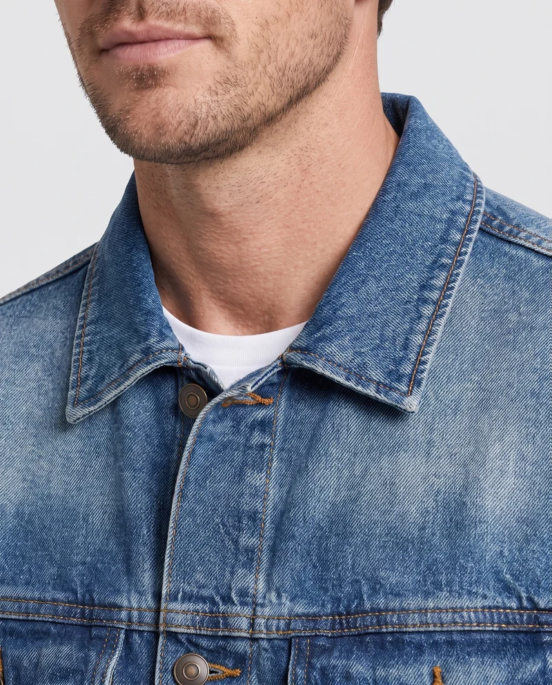 Herren Jeansjacke aus Baumwollmix mit Used‑Waschung, Brustklappen und Einschubtaschen Nord Taschen