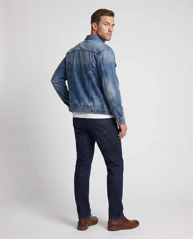 Herren Jeansjacke aus Baumwollmix mit Used‑Waschung, Brustklappen und Einschubtaschen Nord Taschen