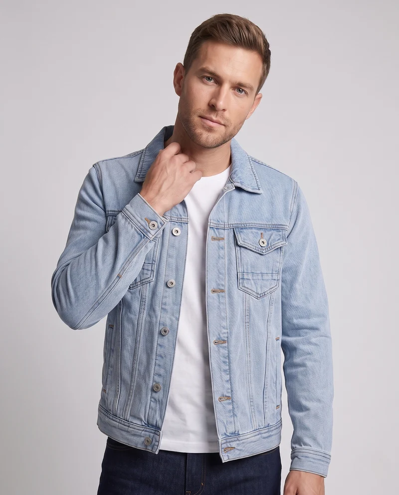 Herren Jeans-Workerjacke aus Baumwollmix mit doppelten Brustpatten, geradem Schnitt und robusten Ziernähten Nord Taschen
