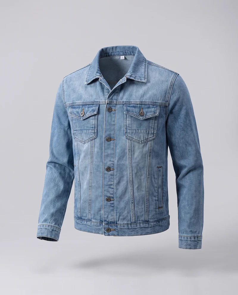 Herren Jeans-Workerjacke aus Baumwollmix mit doppelten Brustpatten, geradem Schnitt und robusten Ziernähten Nord Taschen