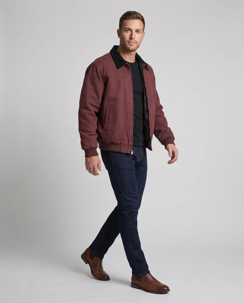 Herren gepolsterte Canvas‑Bomberjacke mit Teddykragen und Thermofutter Nord Taschen