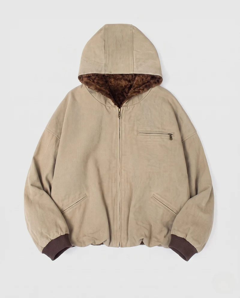 Herren Gefütterte Oversized-Denim-Hoodiejacke mit Teddyfutter und Rippbündchen Nord Taschen