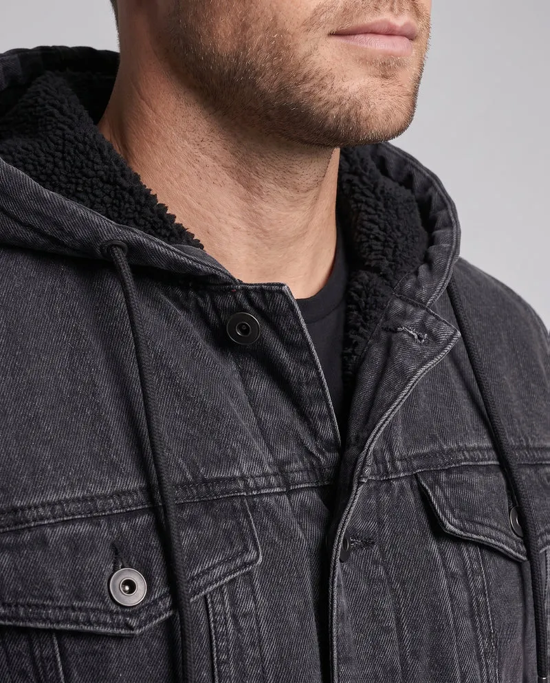 Herren Gefütterte Denimjacke mit Sherpa‑Futter, angenähter Kapuze und Brusttaschen Nord Taschen