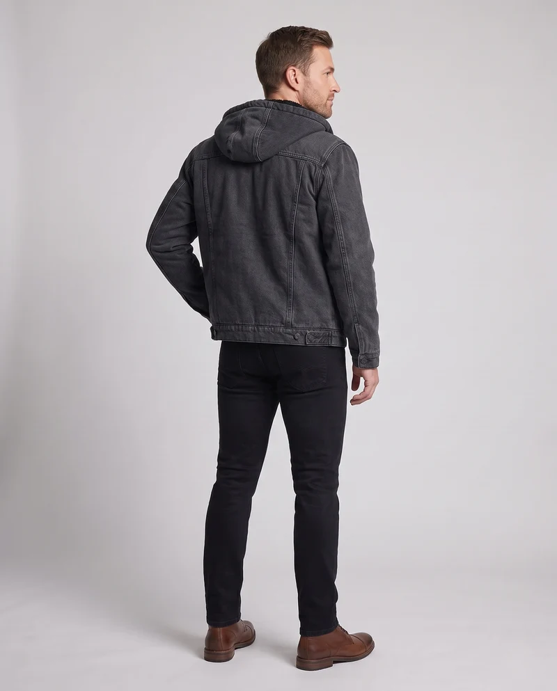 Herren Gefütterte Denimjacke mit Sherpa‑Futter, angenähter Kapuze und Brusttaschen Nord Taschen