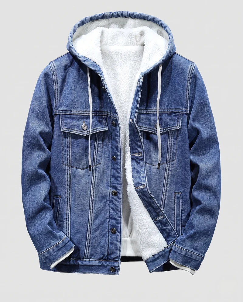 Herren Gefütterte Denimjacke mit Sherpa‑Futter, angenähter Kapuze und Brusttaschen Nord Taschen