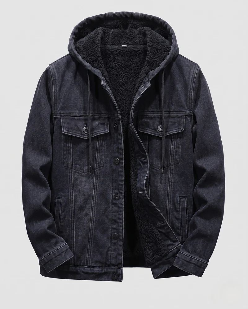 Herren Gefütterte Denimjacke mit Sherpa‑Futter, angenähter Kapuze und Brusttaschen Nord Taschen
