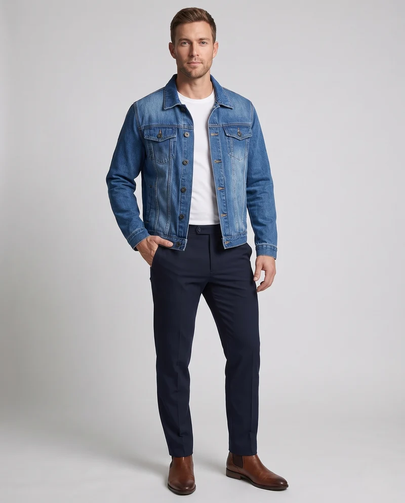 Herren Gefütterte Denim-Workerjacke mit Thermo-Fleece und verstellbarem Saum Nord Taschen