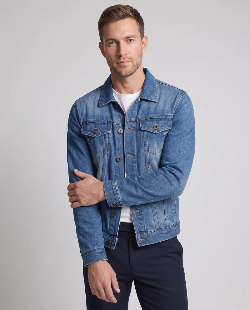 Herren Gefütterte Denim-Workerjacke mit Thermo-Fleece und verstellbarem Saum Nord Taschen