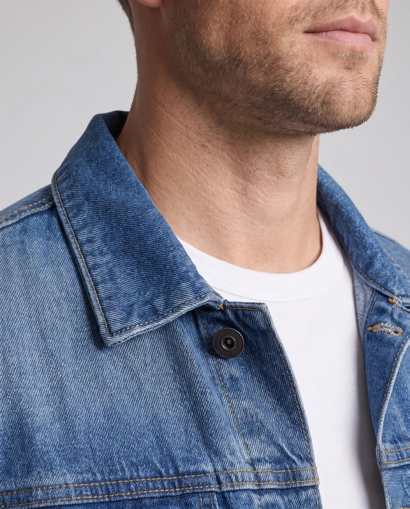 Herren Gefütterte Denim-Workerjacke mit Thermo-Fleece und verstellbarem Saum Nord Taschen