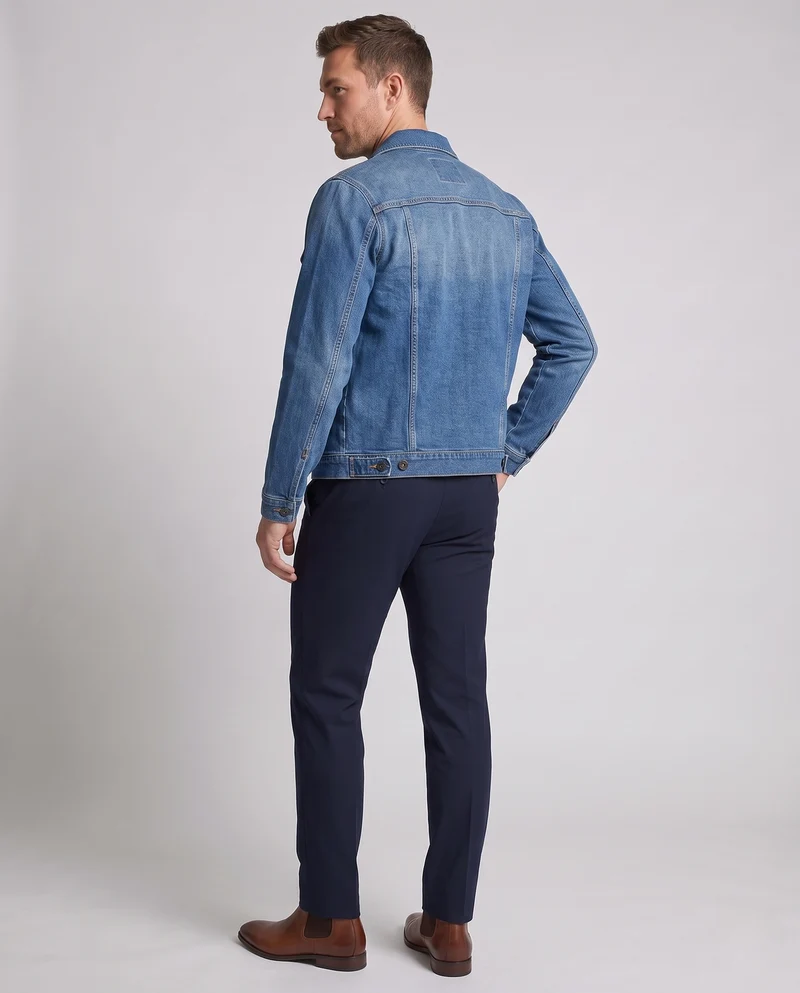 Herren Gefütterte Denim-Workerjacke mit Thermo-Fleece und verstellbarem Saum Nord Taschen