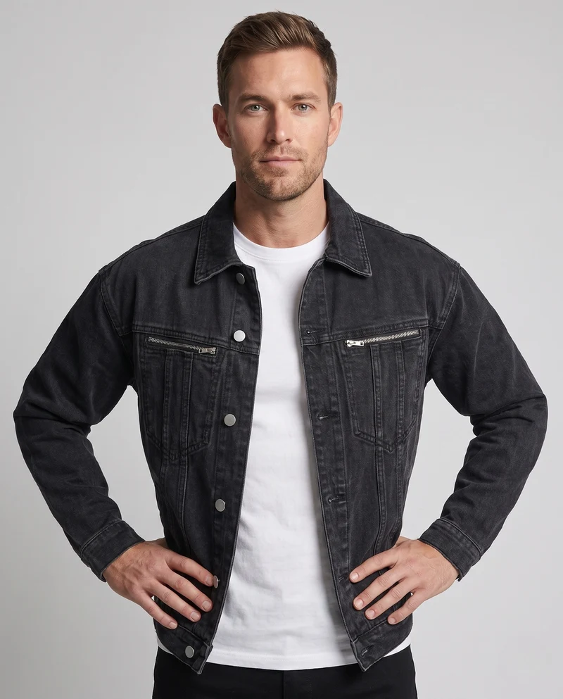 Herren Denimjacke mit Reißverschluss-Brusttaschen, Zipper-Ärmeln und legerer Passform Nord Taschen