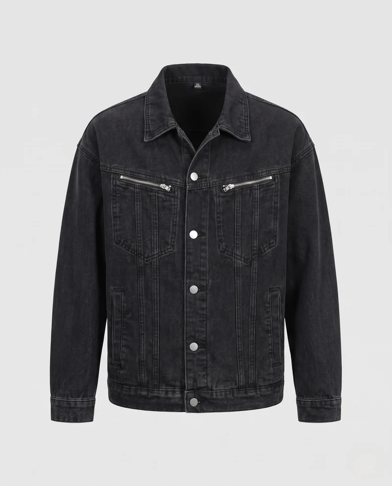 Herren Denimjacke mit Reißverschluss-Brusttaschen, Zipper-Ärmeln und legerer Passform Nord Taschen