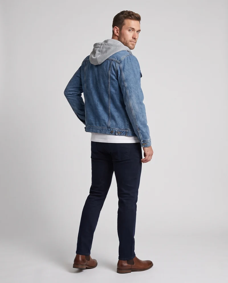 Herren Denimjacke mit angenähter Jersey-Kapuze, leichtem Used‑Effekt und Brusttaschen Nord Taschen
