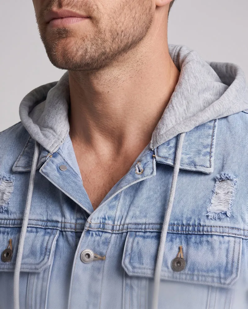 Herren Denimjacke mit angenähter Jersey-Kapuze im Layering-Look und leichter Used-Optik Nord Taschen